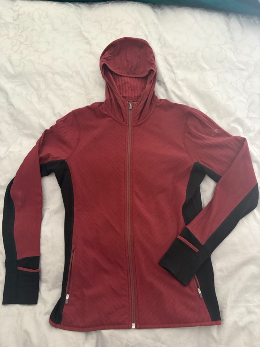 Icebreaker Brick/Black Women's L Marino Wool Full-zip Hoodie